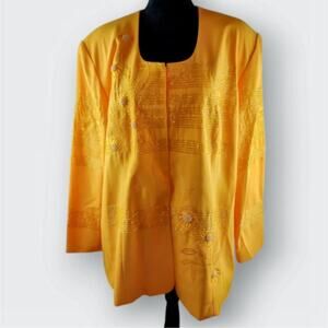 Beu Marc Women's Elegant  Jacket Striped Beaded Embroidery Yellow